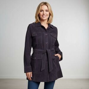 Vintage Jimmy's - Suede Vera Pelle Leather Belted Safari Military Coat - US 40